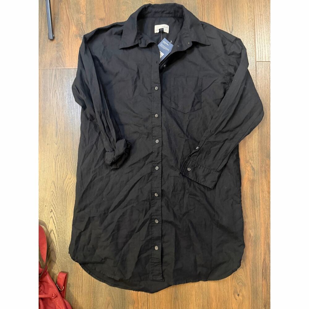 NWT- Universal Thread cotton/Linen Long Sleeve Button Down Shirt Dress Black